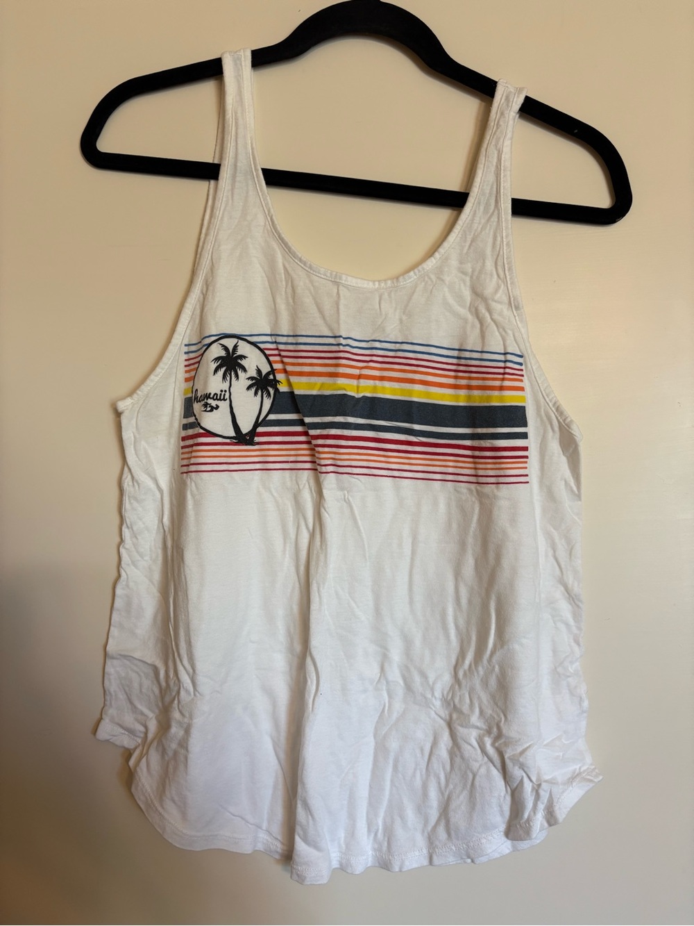 White Striped Hawaii Graphic Tank Top